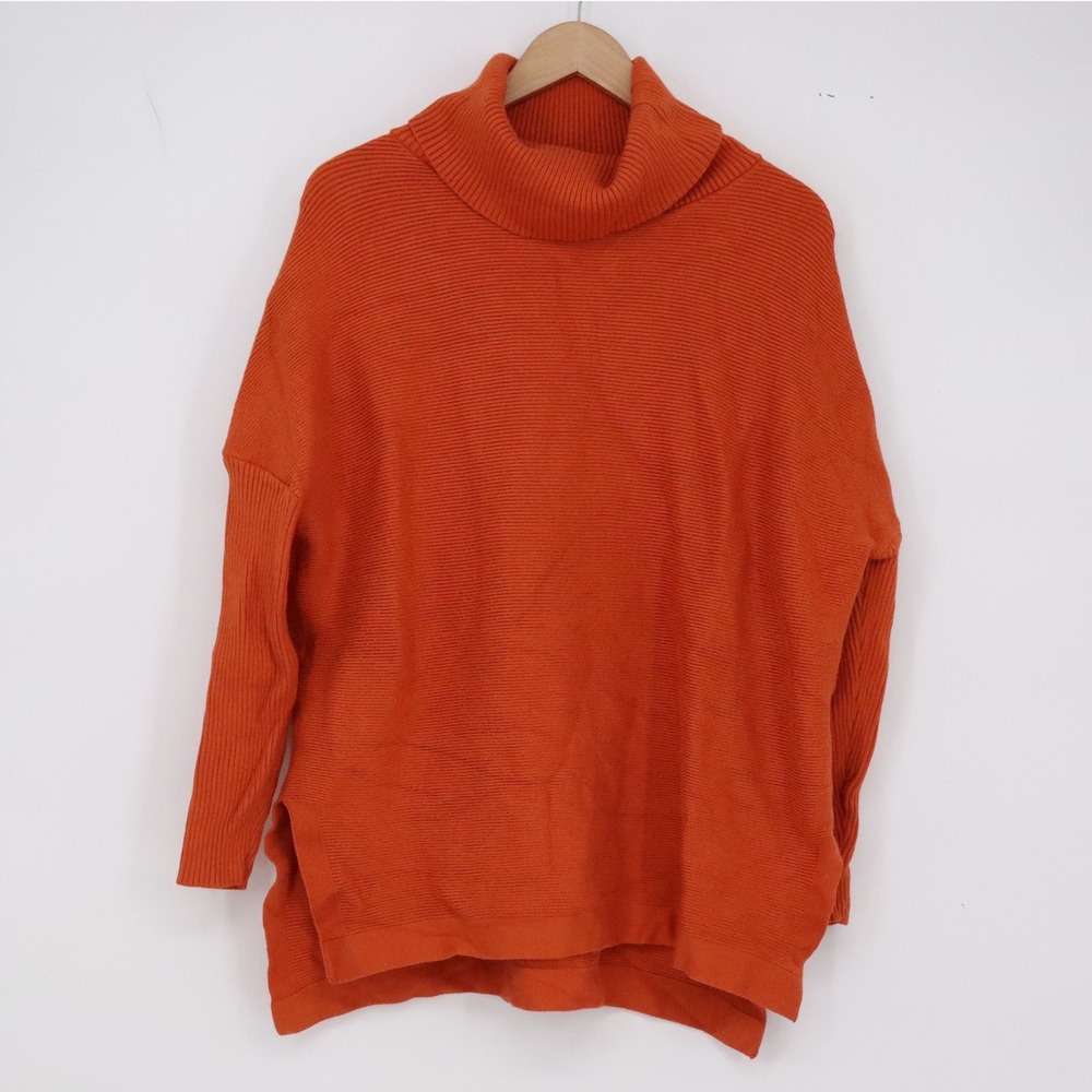 Lillusory Sweater Womens M Orange Turtleneck Ribbed Oversized